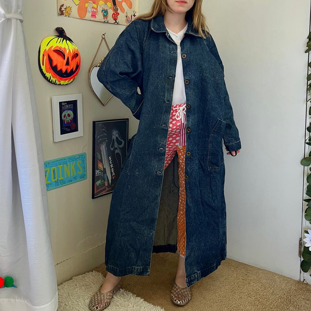 Vintage 1990s Oshkosh Denim Trenchcoat Adult Size Large Rare